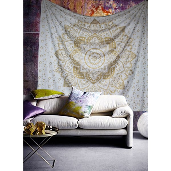 Tapet Mandala, Boho veggdekorasjon, Svart gull estetisk rominnredning, Veggduk Psykedelisk veggteppe 100x150 cm A 100*150cm