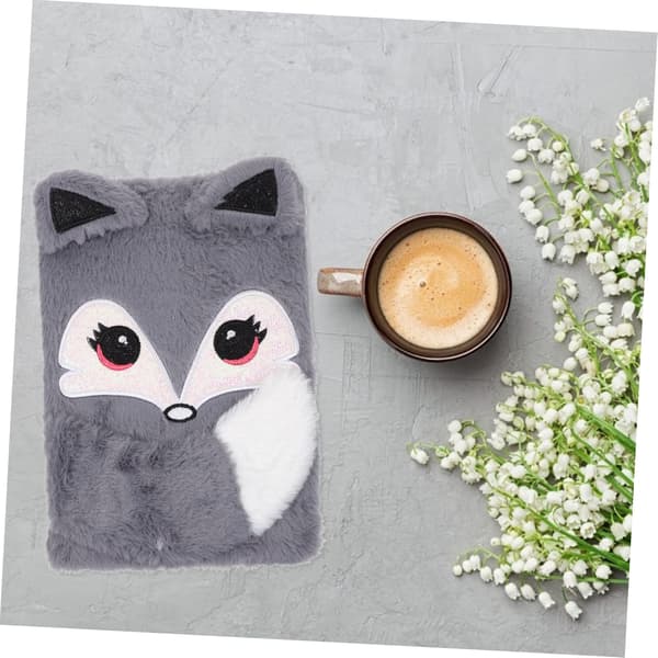 Børneplys Dagbog Plys Notebook Journal med Lås Rejse Notebook Tegneserie Notebook Daglig Grå Dyreplys, Papir Studerende Dyr Notebook fox