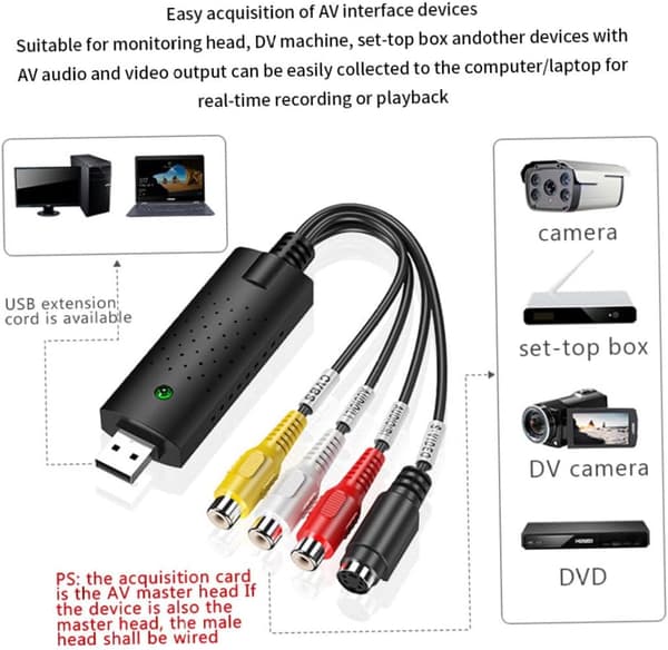 USB VHS-videoopptakerkonverter til digital DVD-opptaker DVD-overføringsvideoopptaker for Windows, USB-videokort