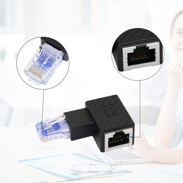 Ethernet-adapter, 90 graders Ethernet, hane-hona RJ45-förlängning Cat6 LAN-nätverkskontakt (2 per förpackning) (R)