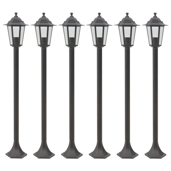 vidaXL Trädgårdslampstolpar 6 st E27 110 cm Aluminium Brons brown Brun