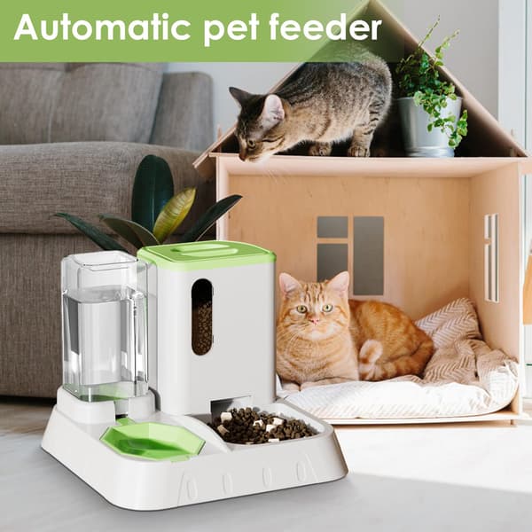 Automatiske kattefoderautomater, Automatiske kattefoderautomater, Transparent automatisk mad- og vanddispenser, Foderforsyninger med stor kapacitet og skridsikker bund (Grøn)