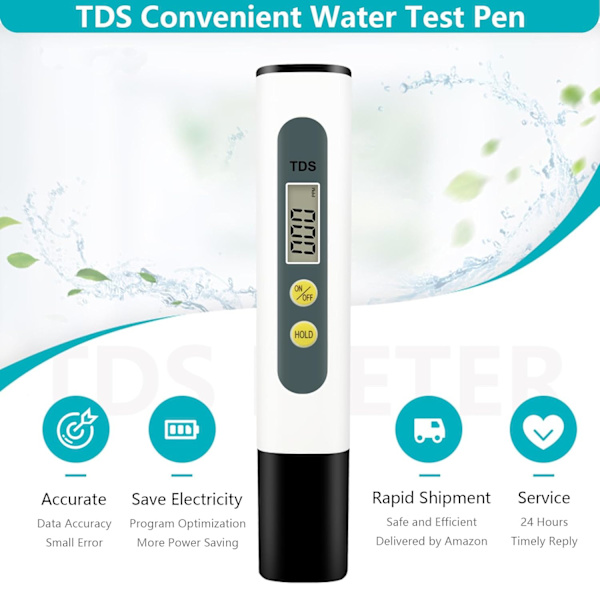 M2-TDS Meter Digitalt vanntester, Praktisk og nøyaktig måling 0-9990pm for hydroponics, husholdningsdrikking, springvann, etc. (Hvit)