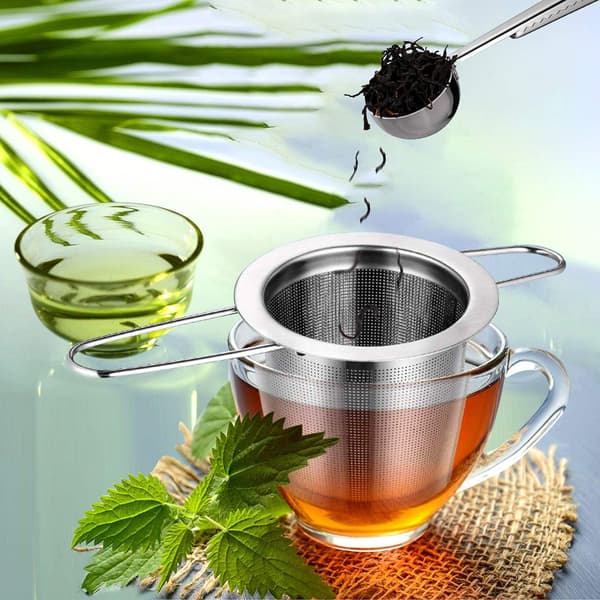 Te-filter, rustfritt stål te-filter, te-sil, te-infuser te-sil med lokk, finhullsfilter, sammenleggbar