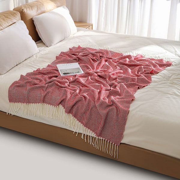 Koselig teppe, sengeteppe, sofa, ullpledd, teppe, pledd, sofateppe, fluffy sofateppe, merino teppe, fluffy varmt pledd red 127*172cm