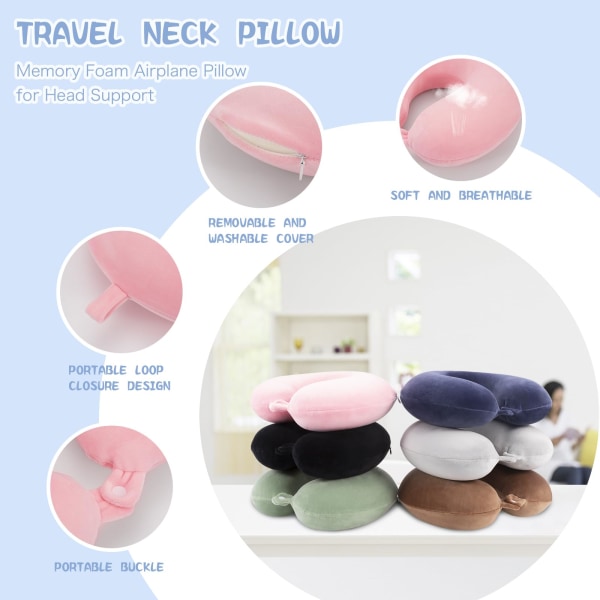 Travel Pillow Neck Pillow Memory Foam Travel Pillows Head Support Cushion for Airplane Train Car Office Travel Essential Flight Pillows(Pink)