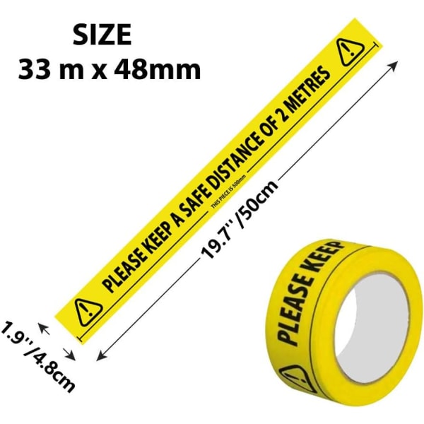 2 Rolls Social Distancing Tape Keep Your Distance Signage Caution Tape, Warning Marking Tape Safety Tape Warning Tape Floor Marking Tape - 48mmx33m