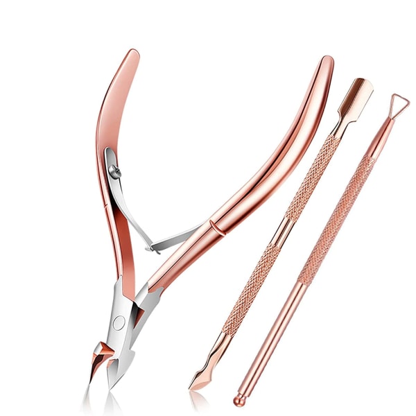 Cuticle Nippers og Cuticle Pusher, Cuticle Cutter Remover med neglebåndssaks til død hud - Holdbart manicureværktøj og neglebåndsklippere-(Pink)