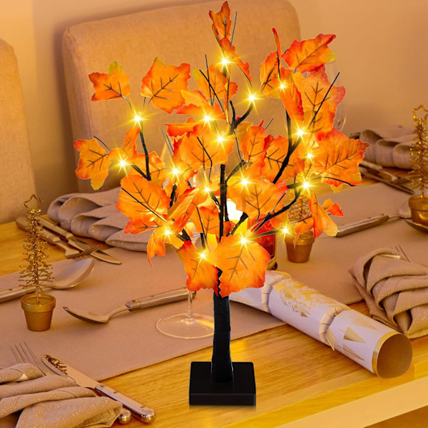 1 pakkaus 24 tuuman syksyinen valaistu vaahterapuu, 48 LED-valoa, kiitospäivän koristepöytäpuu, paristokäyttöinen DIY-tekopuu