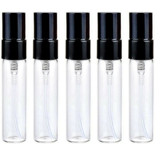 5 x 5 ml CLEAR Glass Spray Bottles Atomizer med SVART LOKK Reiseparfyme Flytende Sample Atomizer