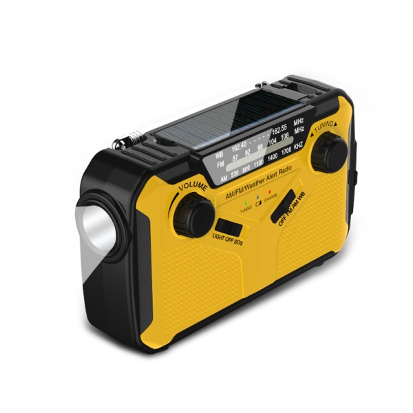 Solarradio, nødsveivradio med USB-telefonlader, AM/FM-radio med LED-lommelykt og SOS-alarm