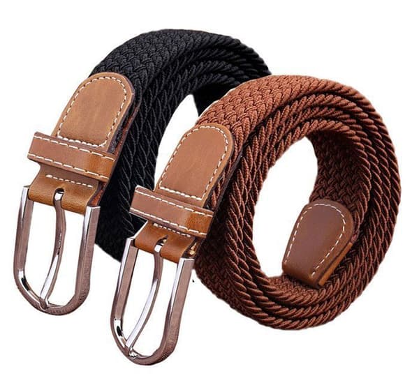 Set Dam Bälten Casual Flätade Elastiska Tyg Bälten, Vävda Stretch Elastiska Bälten, Svart, Brun