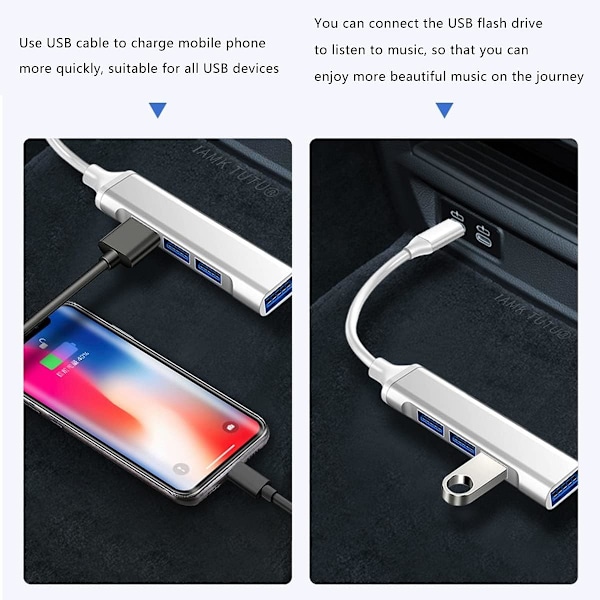 Mini USB C -keskitin 4-in-1 - USB C - USB-sovitin - Moniporttisovitin MacBook Airille - USB Type C - Harmaa