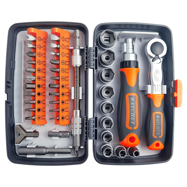 38 in 1 Complete Home Repair Tool Set, Multi-Function Screwdriver Ratchet Box, Ratchet Wrench Screwdriver Box Set