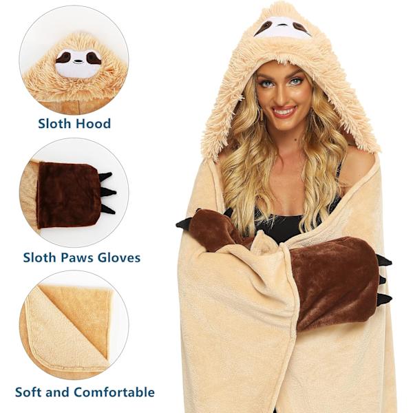 Sloth-gåvor för kvinnor Bärbar Huvad Filt Mjuk Söt Varm Fluffig Sloth Huvad Filt 49 * 60 tum, Gul-sloth