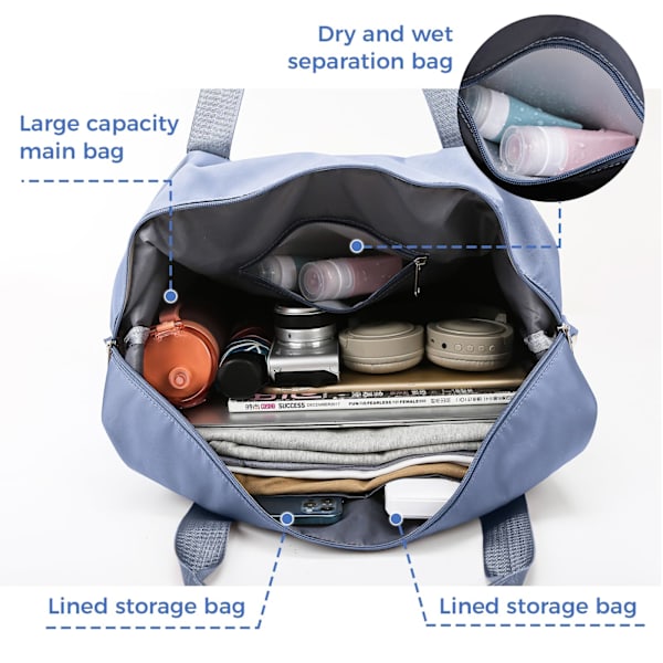 Sammenleggbar Reise Duffel Bag, Stor Kapasitet Sammenleggbar Sports Gym Bag, Lett Vanntett Bag Holdall Tote Bære Håndbagasje（Blå） Blue