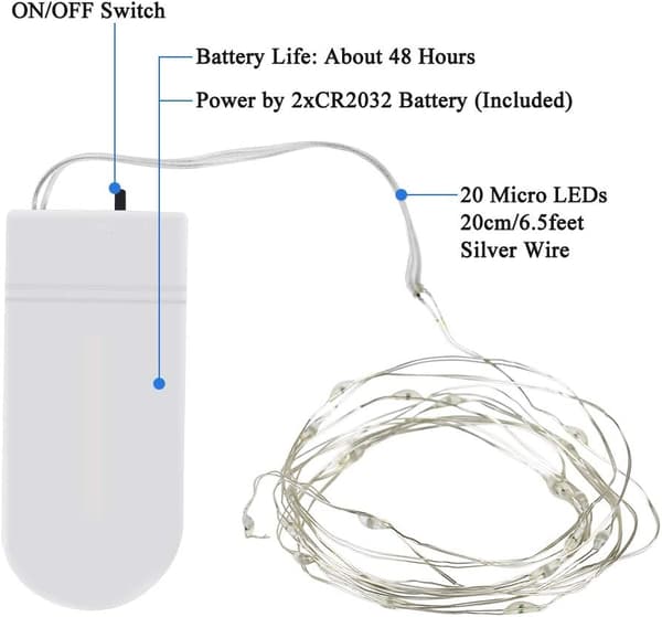 LED-slingljus 15-pack, 2M 20 LED-fe-ljus batteridriven, koppartrådsljus (blå)