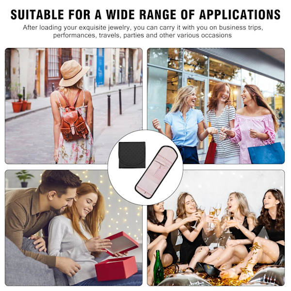 Rejse Smykkearrangør Rulle Smykke Etui Armbånd Ring Ørering Opbevaringsarrangør Rejse Smykkepung (Sort) Black