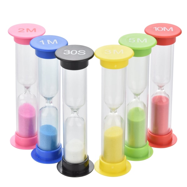 6 robuste timeglass, 30 sek, 1 min, 2 min, 3 min, 5 min, 10 min