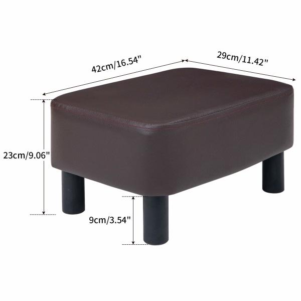 Wooden stool rectangular, stool, footrest, pouf, footstool with wooden feet, padded seat made of PU, waterproof and easy to clean, brown