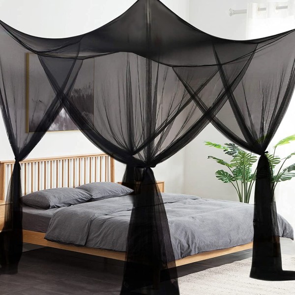 Hyttysverkko, king-size kulmapylväsverhot sängyn katos sänkyyn sopii kaikkiin lasten ja aikuisten sänkyihin, lastenhuone black