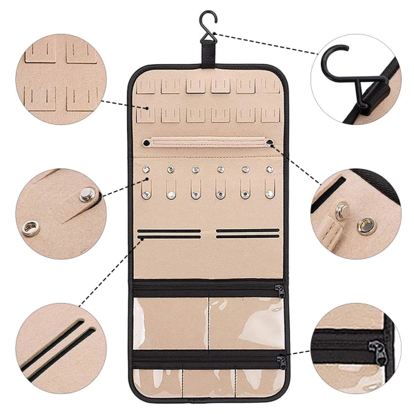 2-pak rejse smykkearrangør rulle, rejse smykkeholder arrangør hængende (grå)