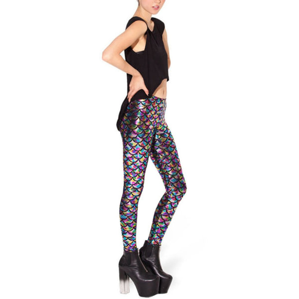 Nye Mermaid Fish Scale Printed Leggings Stretch Tight Bukser M