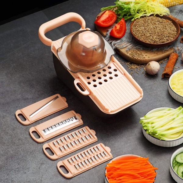 Rivjärn Slicer Grönsak/ost Slicer Mat Slicer Cutter 5-i-1 för Prep Multi-Funktion Kökshjälp Hackare Skalare med Handskydd-röd