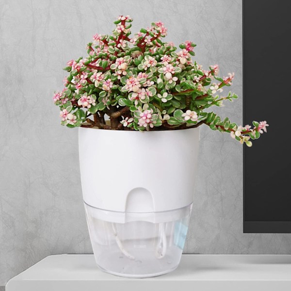 Självbevattnande blomkruka för inomhusbruk, blomkrukor med bevattningssystem, vit (4 st) White
