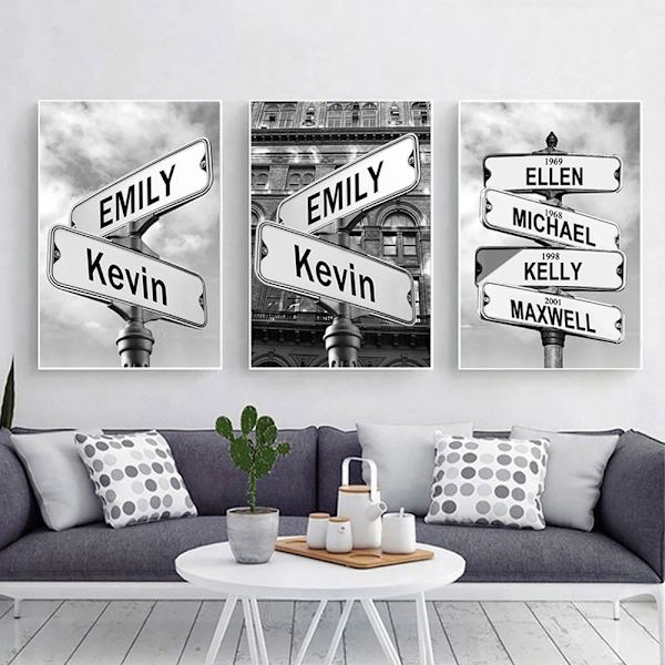 Personlig gatu- och korsningsvägskylt med namn/datum Canvasmålning Väggkonst Modern vardagsrum Pojkrum Dekor Poster 50*70cm