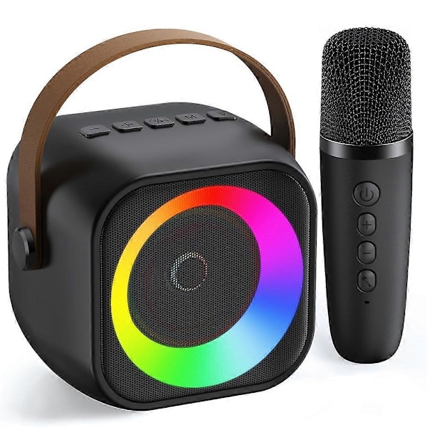 Karaoke-laite lapsille ja aikuisille, Mini kannettava Bluetooth-karaokekaiutin 1 langattomalla mikrofonilla ja valolla Black 1 mic