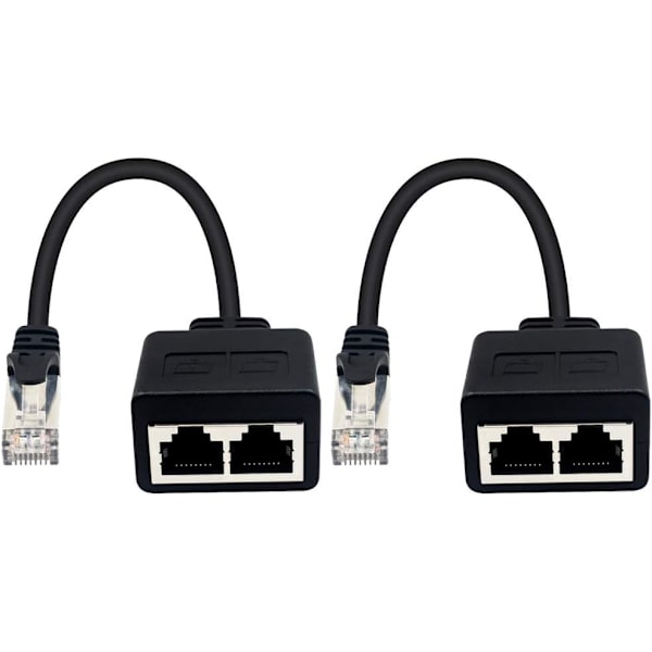 (1 par) RJ45 1 hann til 2 hunn adapter for Ethernet LAN-kabelforlengelse kat. 5/6. Surf online samtidig