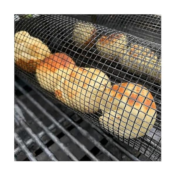 stk. Rullende Grillkurv - Bedste Grillkurv Nogensinde, Rund Grillnet i Rustfrit Stål, Camping G
