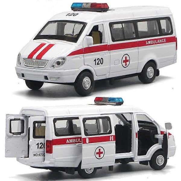 Ny legering træk tilbage 1:32 ambulance varevognsmodel, brandredningskøretøjslegetøj, børns varevognslegetøj, simulationslyd og lys legetøjsbiler black