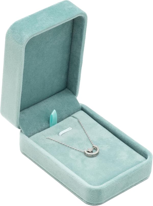Klassisk smyckeskrin i sammet för halsband och hängen (blå)