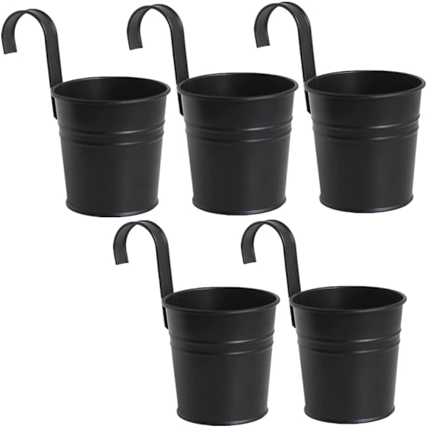 5 st hängande blomkrukor i metall järnhink planter kruka metall hink blomhållare med krok inomhus utomhus dekor  (svart)