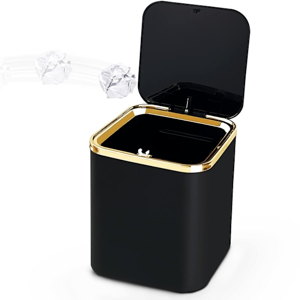 Mini papperskorg med lock 2L, liten kökssopkorg (svart)