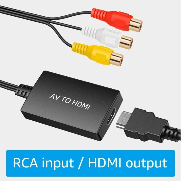 AV till HDMI-omvandlare, RCA-ingång, videoutgång, ljudadapter med HDMI-kabel