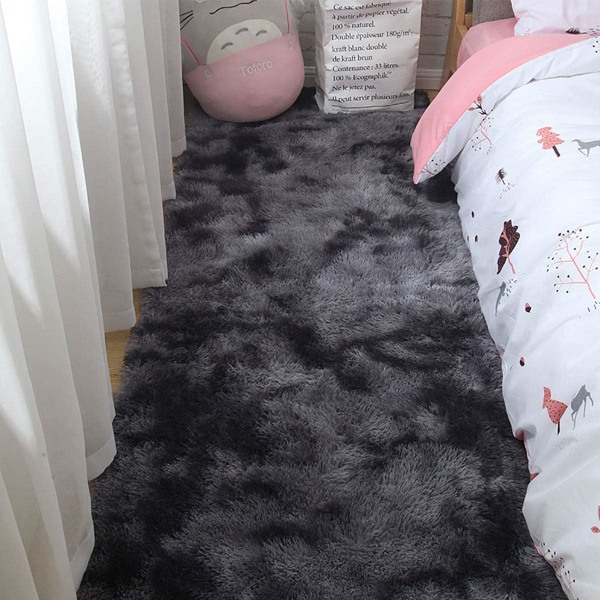Fluffy Shag Tæppe Blødt Skridsikkert Soveværelse Stue Hjemmeindretning (120x160cm, Sort Grå) Grey 120*160CM