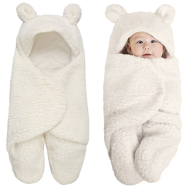 Søde unisex nyfødte tøj Babysovepose Tykke bomuldstæpper Plys svøbte tæpper (hvide) White