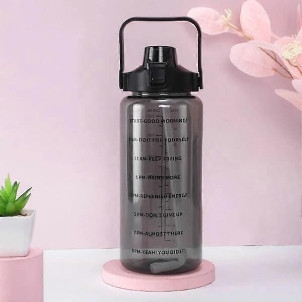 2 liters motivationsflaske med tidsplan og tidsmarkering - Sort