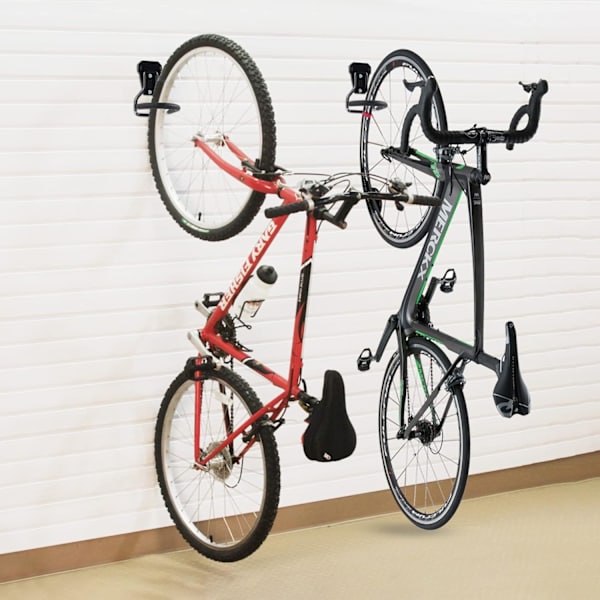 Set med 2 vertikala cykelkrokar, cykelställ, kraftigt förvaringsställ för hemmet, väggmonterat cykelställ, cykelställ för garage