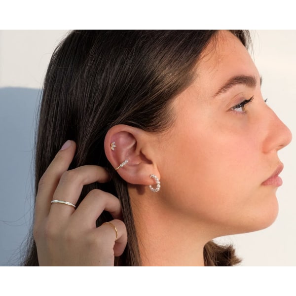 Pearl Hoop øreringe til kvinder Små perlehoop øreringe Hypoallergene dråbeøreringe, 925 sølv Letvægts åben stor cirkel rund perle, 15 mm 15 mm