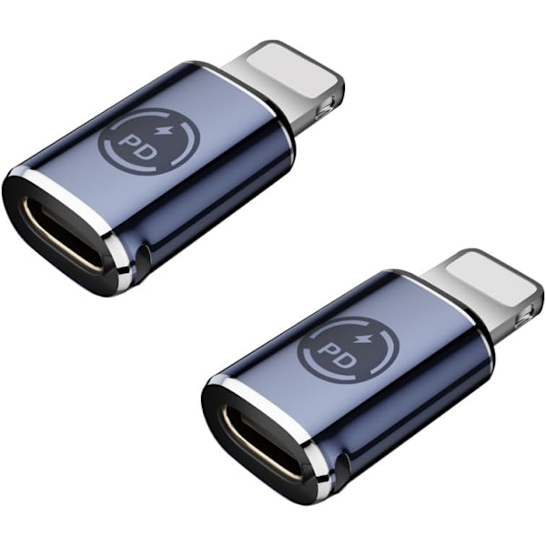 USB-C til Lightning-adapter, [2-pakning] Type-C Hunn til Lightning Hann Adapter, støtter 27W PD, Type-C lading Støtter dataoverføring