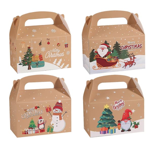 12 st Julgodisaskar, presentaskar i kraftpapper för julgodis, julklappsaskar i kraftpapper, för festliga julklappar (brun-A)