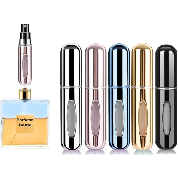 Parfym Atomiser förpackning med 5 st Parfym reseflaska, 5ML påfyllningsbar parfym sprayflaska Lätt att fylla på Tom Atomiser flaska för handväska (blank) Gloss