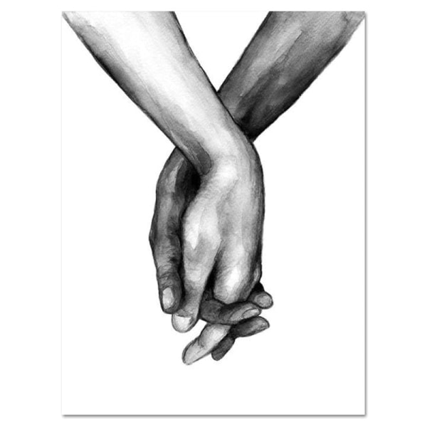 Seinätaide, abstrakti mustavalkoinen yksinkertainen käsi kädessä -kangasmaalaus, pariskunta-ihmisten rakkausjuliste, makuuhuoneen kanvaskuvia, ei kehystä 30*40cm
