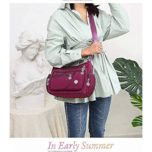 Modeväska i Vattentätt Nylon för Kvinnor, Enkelsidig Axelväska, Crossbody Väska, Handväska, Messenger Väska (Svart) Rose edited