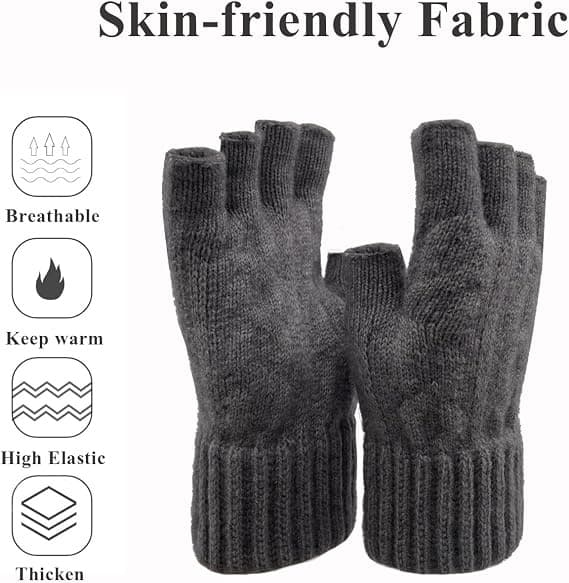 Vinter-halvfingerhandsker, fingerløse strikhandsker, varme og elastiske handsker til mænd og kvinder Dark gray