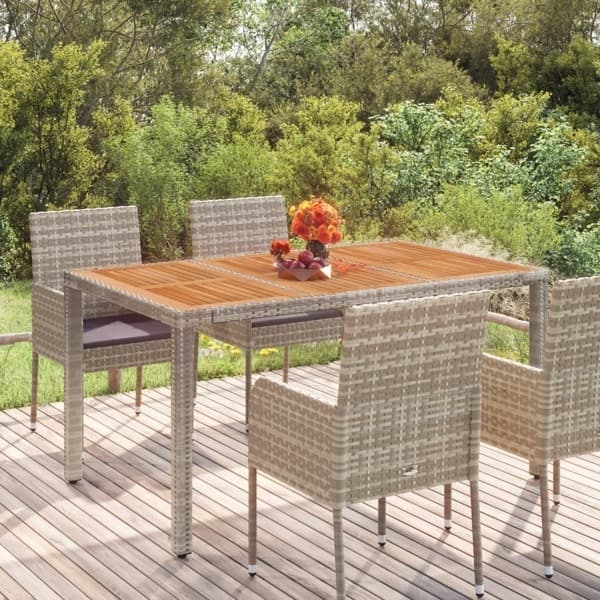 vidaXL Havebord med træplade grå 150x90x75 cm polyrattan 20000 Grå